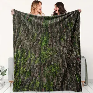 1pc Vintage Mossy Tree Bark Texture Fleece Blanket, Printed with Forest Bark & Moss Elements, Natural Forest Style. Soft & Warm Throw for Sofa, Bed, Office, Camping, Travel, Multi-purpose Gift Blanket.