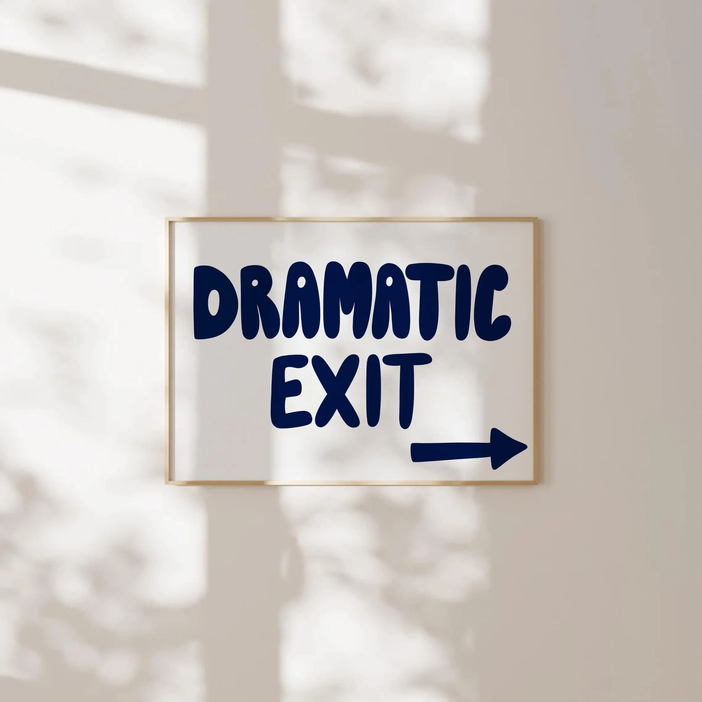 Trendy Dramatic Exit Door Sign Funny Wall Art Print Navy Blue Preppy Office Decor Dorm Teen Girl Horizonta