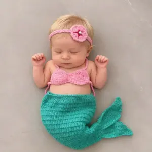 Newborn Photography Outfits Baby Photo Props Handmade Crochet Baby Outfit Tail Cute Photo Costume Gift (Mermaid)