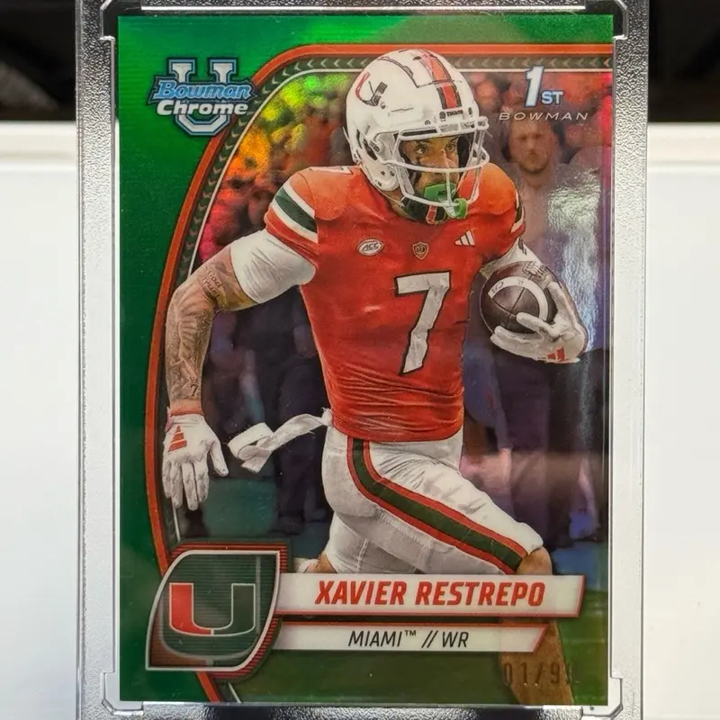 2024 Topps Bowman U Chrome Xavier Restrepo Green Refractor Trading Card, 1/99 Print Run Debut