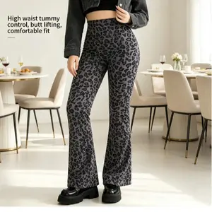 Women's Retro Leopard Print High Waisted Flared Pants Y2K Yoga Gym Casual Sports Fitted Smooth Dark Gray Micro Flared Cuffs All Seasons Loose Summer Fashion Womenswear - Skinny Yoga Bottoms, Fabric, Bottom Shaping Leggings Seamless Yoga Leggings Spandex F