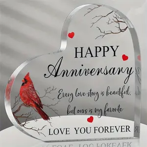 1pc,Cardinal Anniversary Gift - Romantic Acrylic Heart Keepsake for Wedding, Valentine’s Day Decor, Gifts for Couples, Boyfriend, Girlfriend