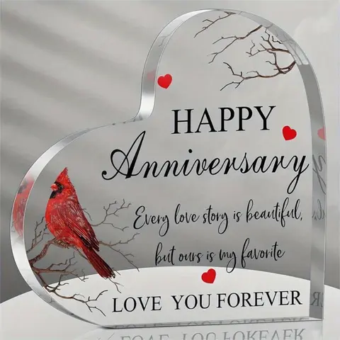 1pc,Cardinal Anniversary Gift - Romantic Acrylic Heart Keepsake for Wedding, Valentine’s Day Decor, Gifts for Couples, Boyfriend, Girlfriend