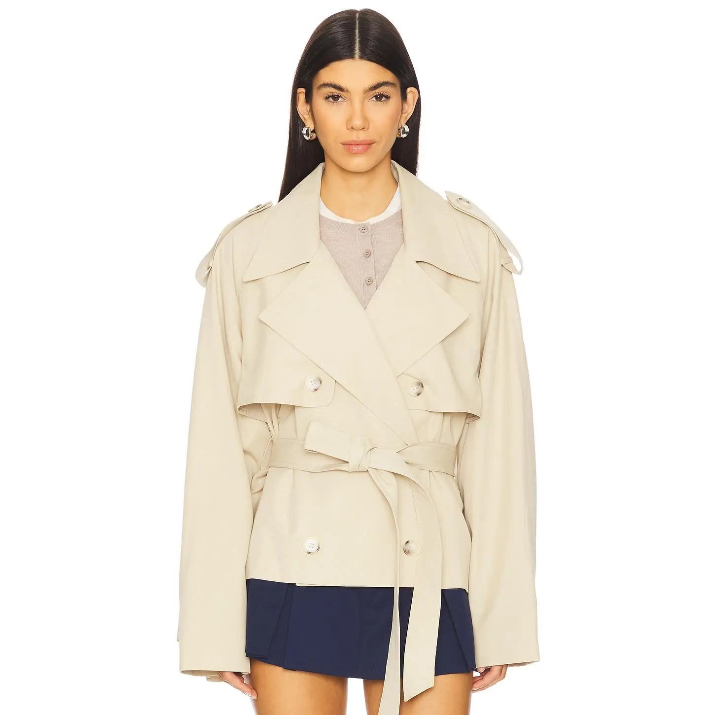 Elodie the Label Eleanor Cropped Trench Coat in Khaki