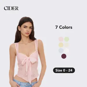 Cider Women's Lace Sweetheart Bowknot Tank Top, Comfort Floral Cut-Out Cami for Summer School to Party & Vacation Outfits, Cute Sleeveless Blouses