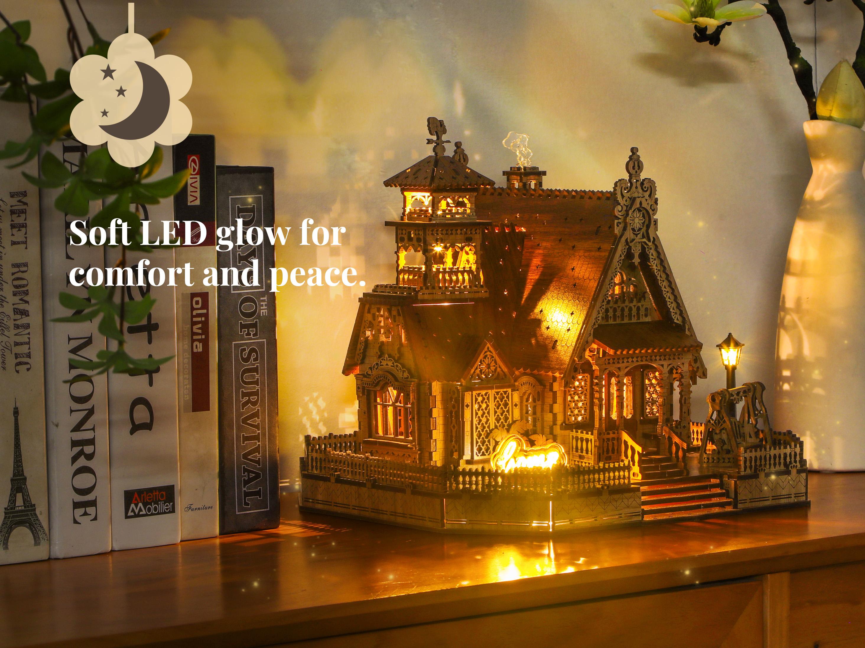 Rustic cottage puzzle soft LED glow for comfort