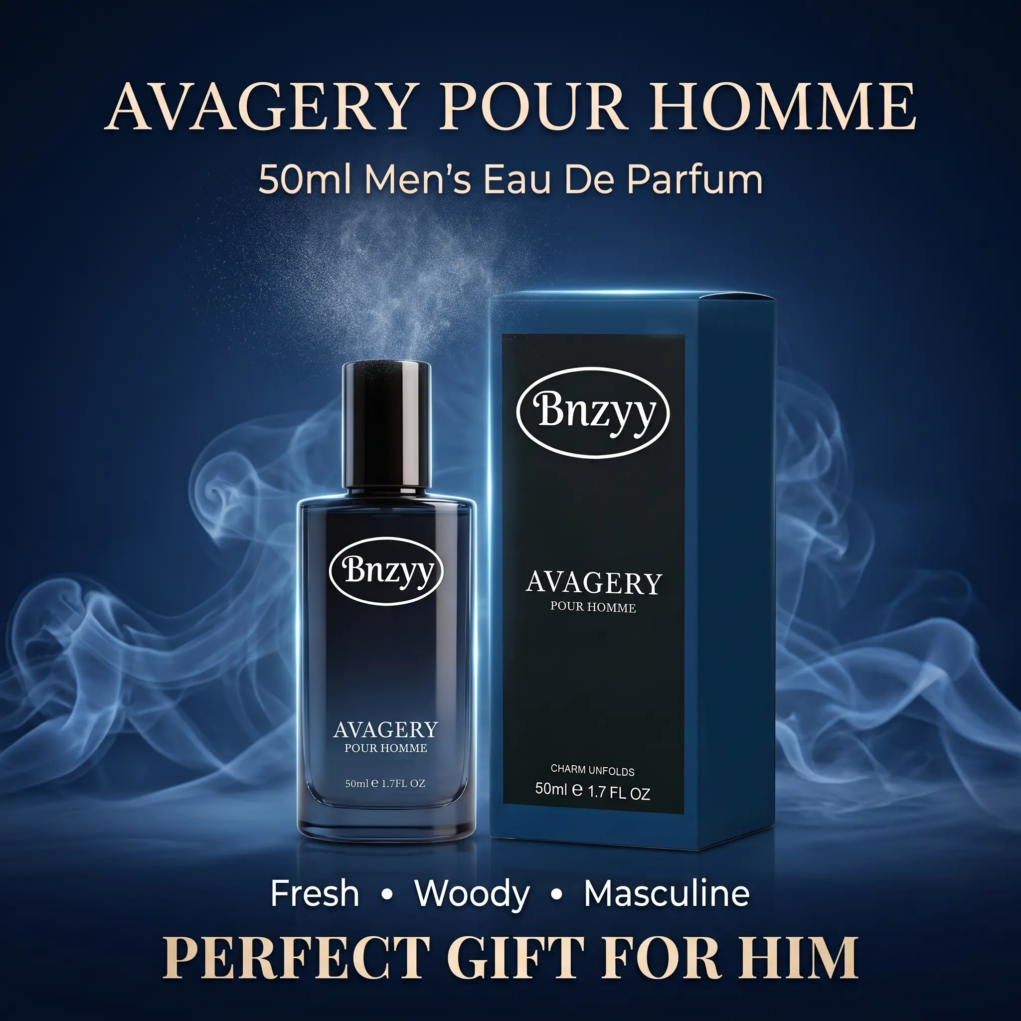 Bnzyy AVAGERY POUR HOMME Men's Cologne 50ml Long Lasting Eau De Parfum Fresh Woody Fragrance Luxury Scent Perfume for Him Gift