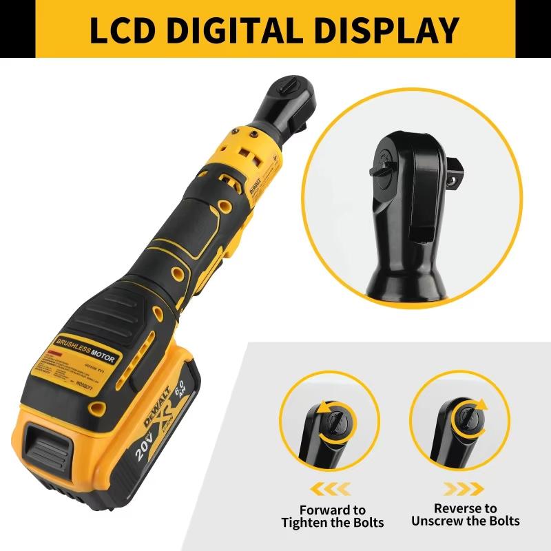 For Dewalt 20V Battery "1/2"& "3/8" 95N.M Brushless Ratchet Wrench 15cm Extended Long Head Cordless Electric Power Impact Driver Power Tool
