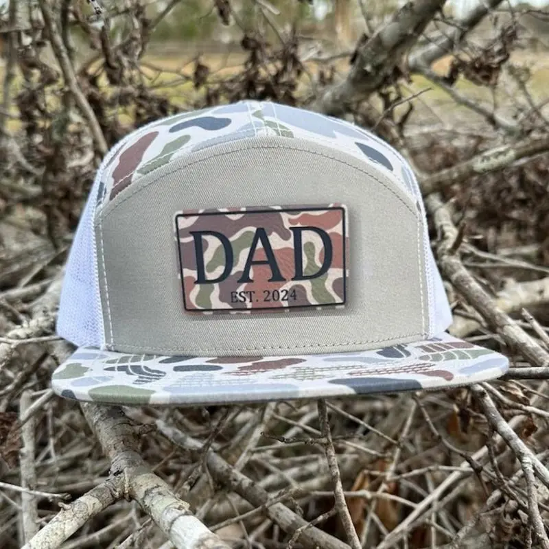 Custom Dad Trucker Hat – Personalized Leather Patch Snapback Cap | Camo Adjustable Baseball Hat | Father's Day, New Dad, Grandpa & Husband Gift | Outdoor Everyday Cap