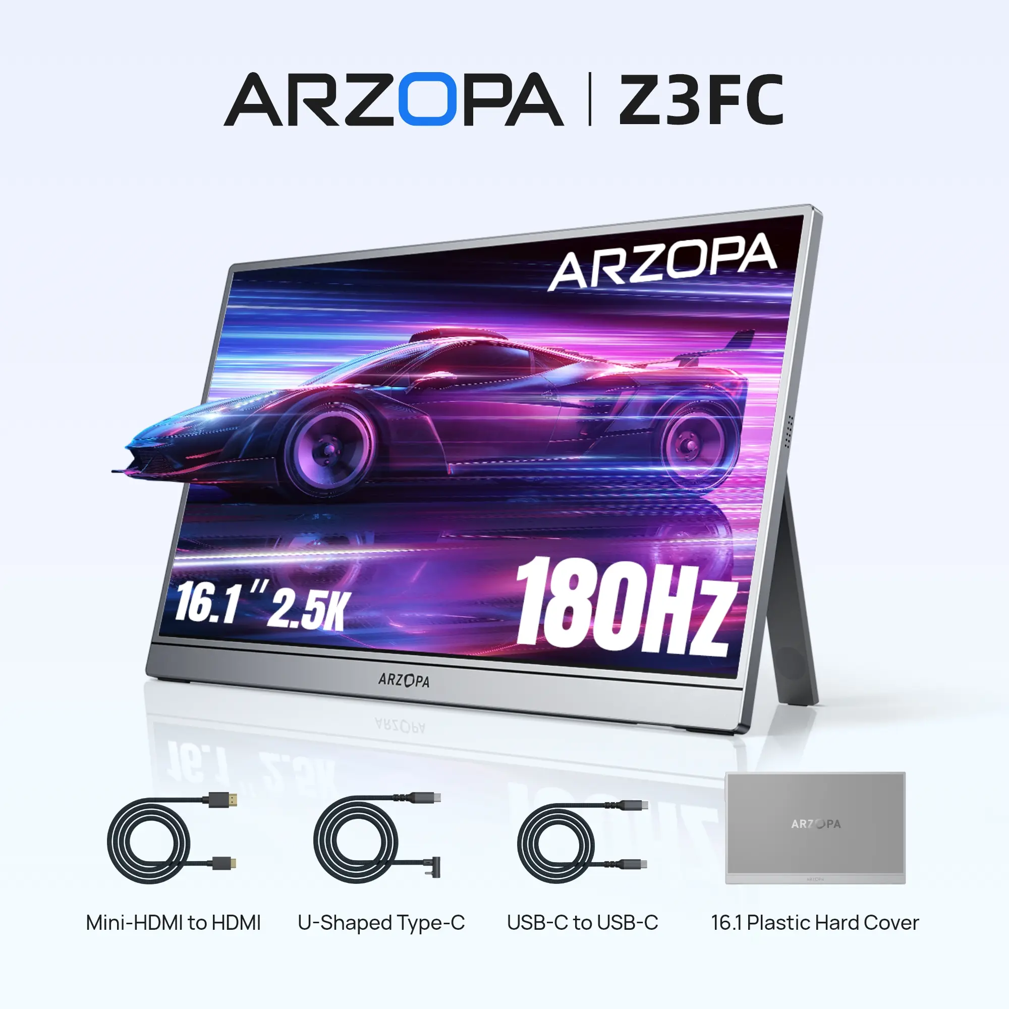 ARZOPA  Z3FC 16.1" Portable Gaming Monitors – 2.5K QHD 180Hz, Ultra Slim External Display for Laptops Gaming PC PS5 Xbox Mac with Built-in KickStand & Dual Speakers – Gray