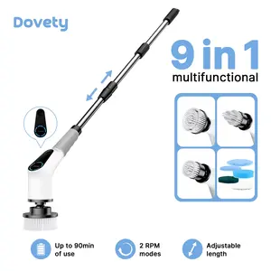 Dovety Electric Spin Scrubber with 8 Replacement Heads, 2 Adjustable Speeds, Extension Handle, Multifunctional Cordless Cleaning Brush,  Fast Charging -  for Bathroom, Shower, Tub, Tile, Toilet, Floor, Windows, Sinks, and More Portable， Household Items