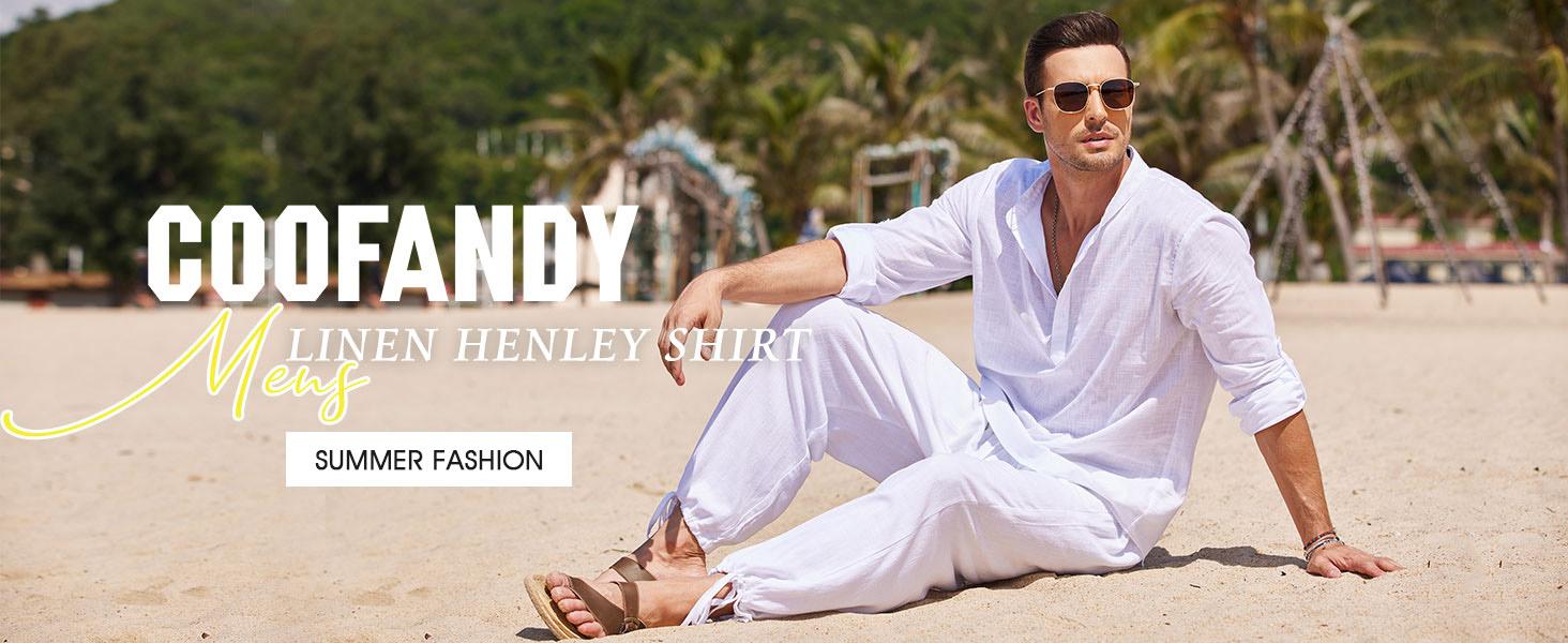 COOFANDY Men's Cotton Linen Henley Shirt Long Sleeve Hippie Casual Beach T Shirts