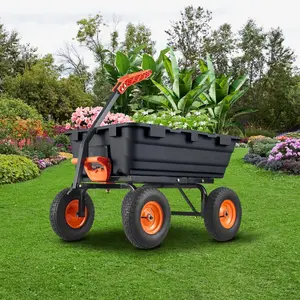 Gaomon Heavy-Duty Plastic Garden Dump Cart on Wheels, 800lb Capacity, 10in All-Terrain Tires, 180° Adjustable Handle, Outdoor Cart for Lawn & Farming, Black