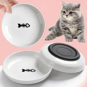 Healthy Ceramic Cat Dishes Set, Non-Spill Shallow Wide Bowls for Food and Water, Anti Whisker Fatigue Kitten Plates, Non-Slip Silicone Base, Durable 3-Pack Pet Feeding Dishes dog food dispenser shaking  dog  ball feeding  mat bloat  bowl