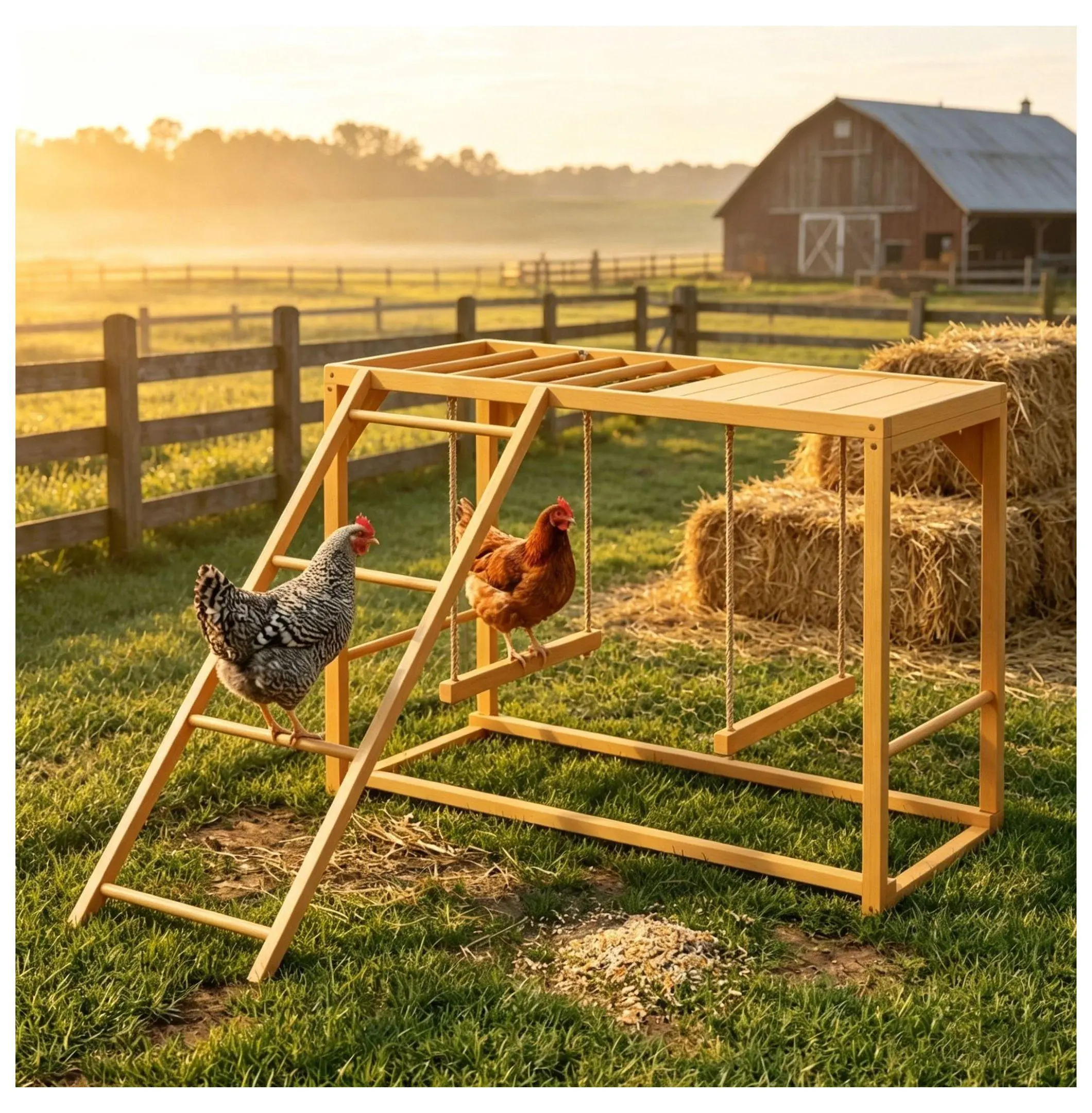 Chicken Coop Toys, Chicken Activity Playstand - Fir Wood Chicken Playground with Swings & Ladder - Indoor Outdoor Hen Entertainment for 3-4 Chickens default title