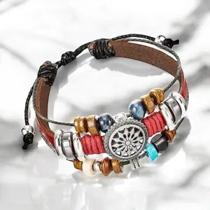 Red Boho Wrap Bracelet – Faux Leather Adjustable Bracelet for Her