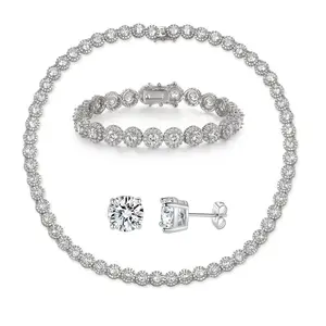 MDFUN Cubic Zirconia Tennis Jewelry Set, Necklace Bracelet & Earrings, Unisex Style, Elegant Gift Choice