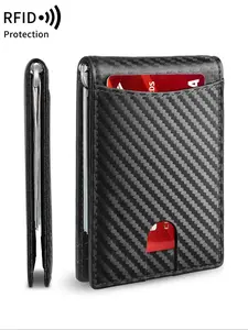 Slim Mens Wallet with RFID Protection, Rfid Shielded Wallet, Rfid Protected Wallet, and Carbon Fiber Finish, Compact Front Pocket Wallet with Easy Access Card Holder and Money Clip, Wallet for Travel Business Driving, Christmas Gift for Him and Boyfriend