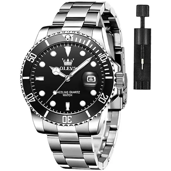 OLEVS Men's Large Dial Watches Stainless Steel Watch Bands Daytime Waterproof Analog Quartz Watches Valentines Gift Ideas For Boys