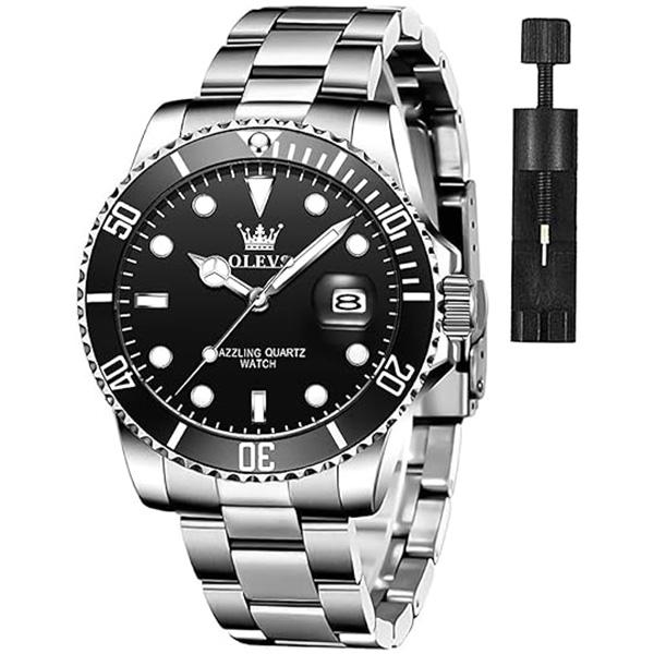 Father's Day Gifts OLEVS Men's Large Dial Watches Stainless Steel Watch Bands Daytime Waterproof Analog Quartz Watches Valentines Gift Ideas For Boys