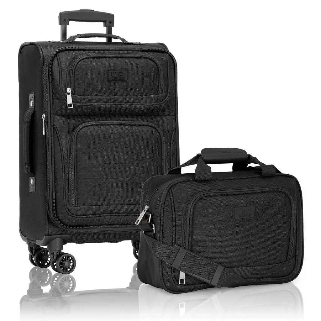 U.S Traveler US08148K 21 & 14 in. Rio Rugged Fabric Expandable Carry-on Spinner Luggage Set with Tote, Black - 2 Piece
