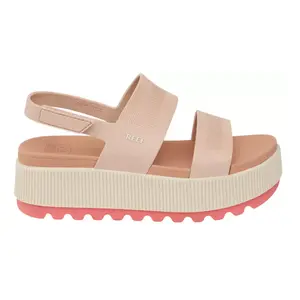 Reef Women's Water Vista Higher Sandals with White and Tan Strap, Wedge Heel, and Comfortable Fit