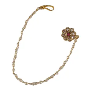 Nath Nose Ring with Chain - Elegant Design for Versatile Use, Gold Finish, Versatile Use (NO REFUND OR EXCHANGE)