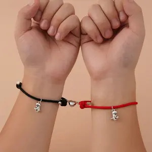 2Pcs/set Korean Wave Fashion 3D Dinosaur Couple Bracelet Pair of Milan Rope Love Attracting Magnet Small Leather Cover, Suitable