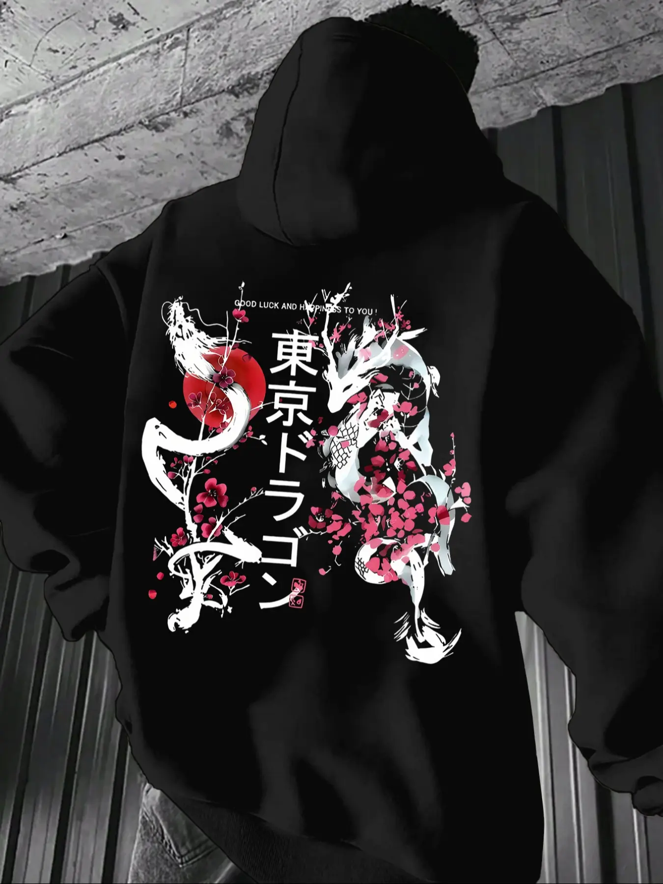 Men's Casual Loose-Fit Hooded Sweatshirt with Floral Dragon Print Graphic Hoodies, Thick Fleece Pullover for Fall & Winter Outdoor Wear, Heavyweight Streetwear Sweatshirts