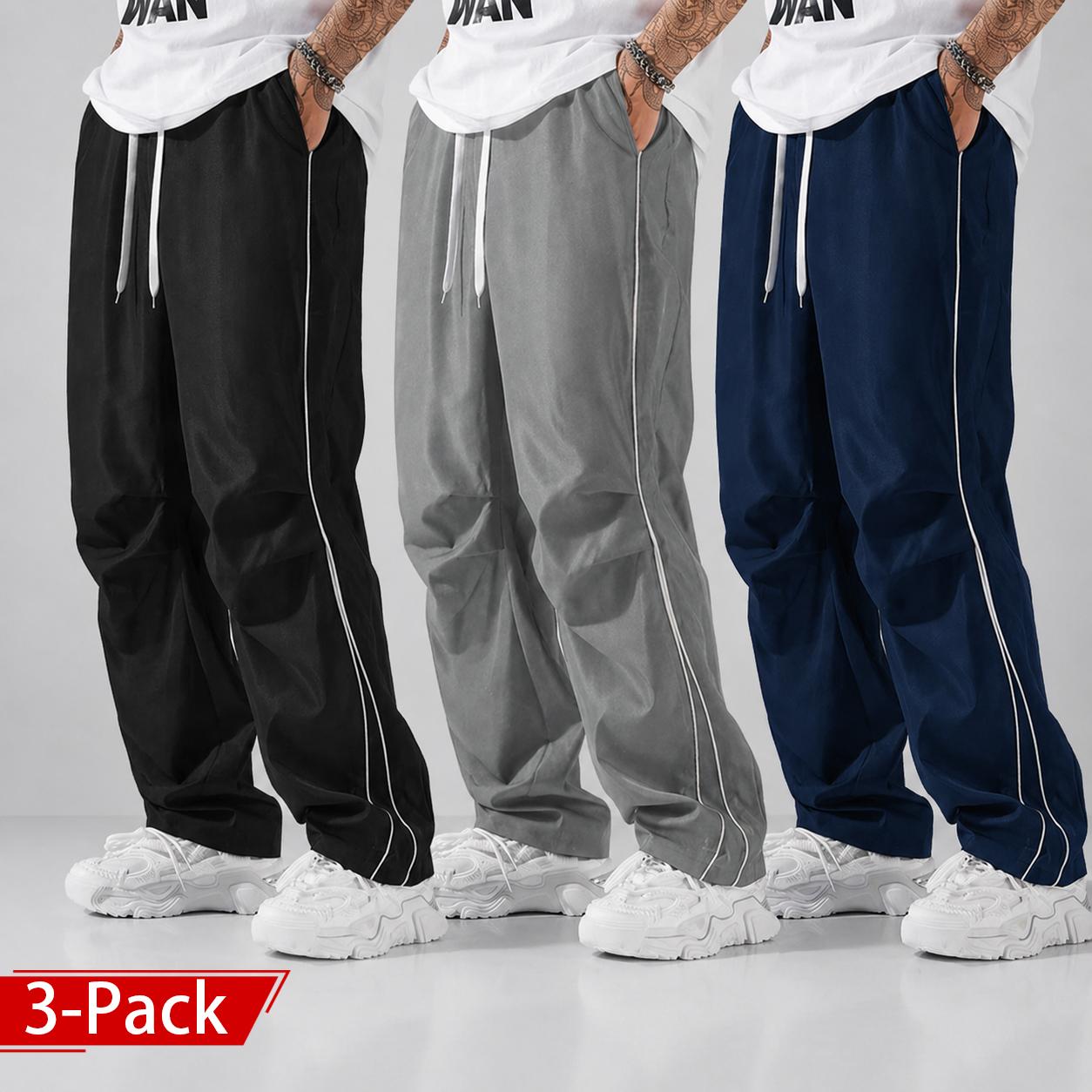 Unisex baggy wide-leg sweatpants; men’s casual athletic pants made from soft fabric with an elastic waistband and drawstring; loose fit with side stripes; breathable, lightweight sports fitness streetwear pants; all-day comfort and versatile for everyday