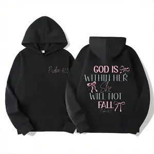 230g Washed Cotton T-Shirt - Dual-Sided Inspirational Design "GOD IS WITHIN HER SHE WILL NOT FALL" & Psalm 46:5, Retro Vintage Loose Fit Unisex Top for Men & Women, Spring Summer Casual Wear
