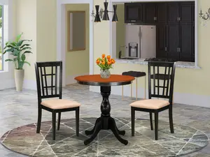 ESNI3-BCH-C 3-Piece Dining Table SetInclude a Modern Dining Table and 2 Linen Fabric Dining Room Chairs with Slatted Back- Black Finish