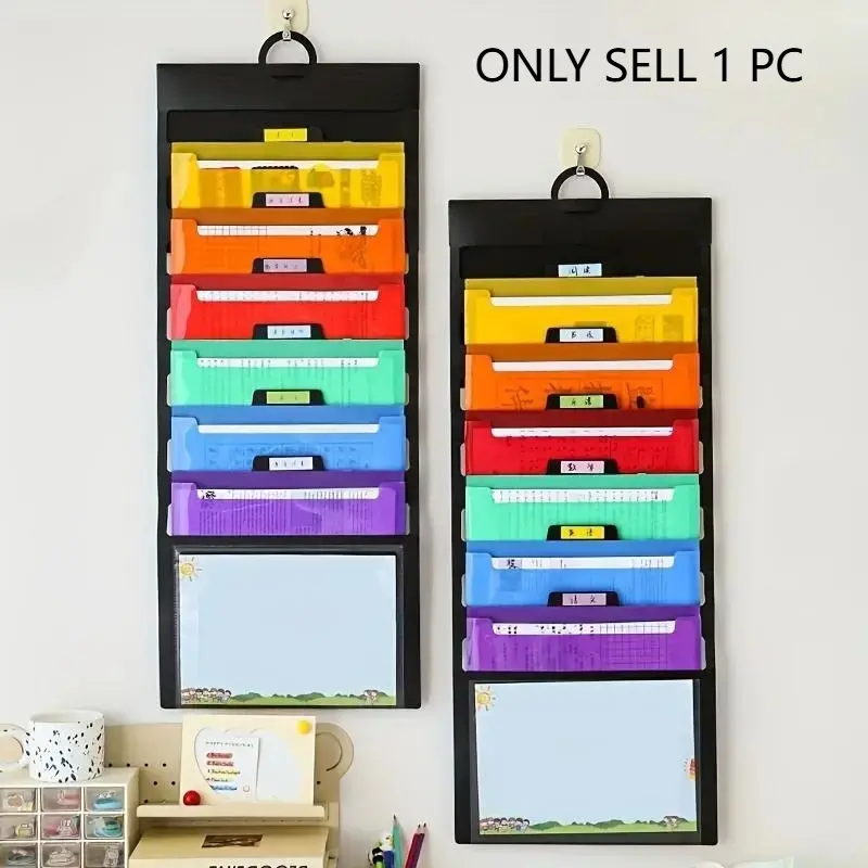 Wall Mounted File Organizer, 1 Count Hanging File Holder with 6 Detachable Pockets, File Storage Pocket Chart for Home, School, Office, Files Organizer, Paper Organizers, Office Supplies, Office Accessories, Office Supply Organizer