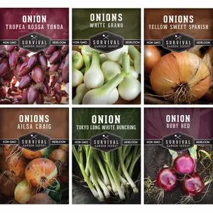6 Onion Seed Collection – Red, White, Yellow, Bunching & Storage Varieties for Every Growing Region