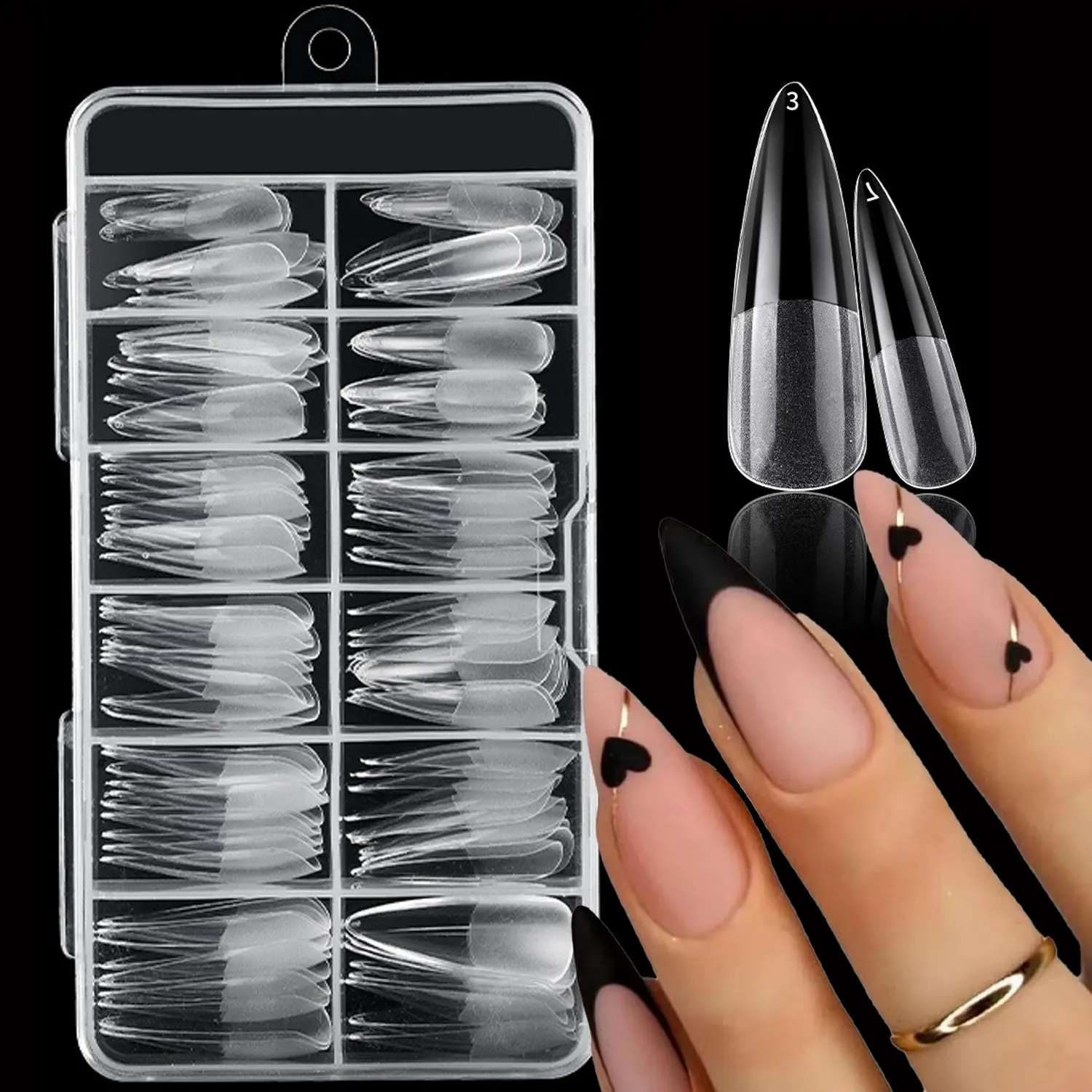 120Pcs Long Stiletto Gel Nail Tips Almond Fake Nails Pre-Shape Long Almond Press Ons Almond Shaped Nails for Full Cover Half Matte French False Nails for Nail Extension Nail Art DIY Salon Nail Art Supplies 12 Sizes