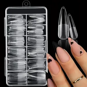 120Pcs Long Stiletto Gel Nail Tips Almond Fake Nails Pre-Shape Long Almond Press Ons Almond Shaped Nails for Full Cover Half Matte French False Nails for Nail Extension Nail Art DIY Salon 12 Sizes