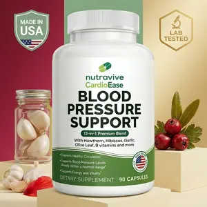 Nutravive Natural Blood Pressure Capsules - Premium Heart Health Support with Hawthorn, Garlic, Olive Leaf, Hibiscus, B12 | USA Made GMP, 90-Count Multi-Ingredient Vegetarian Antioxidants Supplements (3-Month Supply), Antioxidants Vitamins Supplements