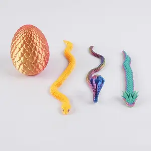4-Piece Set, 3D Printed Snake Egg Model, Includes 4.33 Inch Egg + 3 Snakes, Bendable Joint Anime Figurine, Home Office Desk Car Decor, Gift Idea