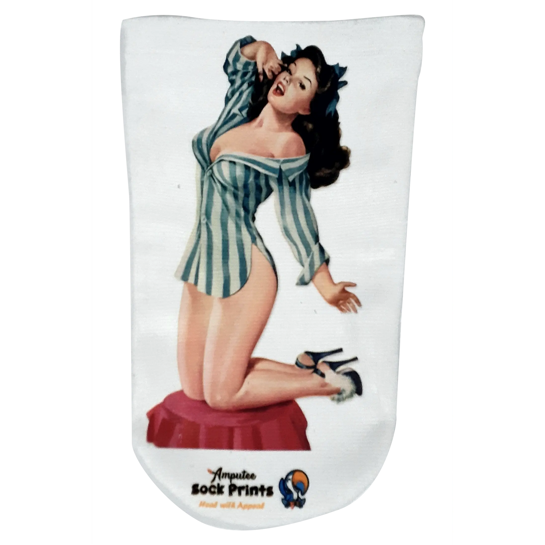Amputee Sock Pinup girl Yawns V1, Prosthetic Limb Sock, 3ply Stump Sock
