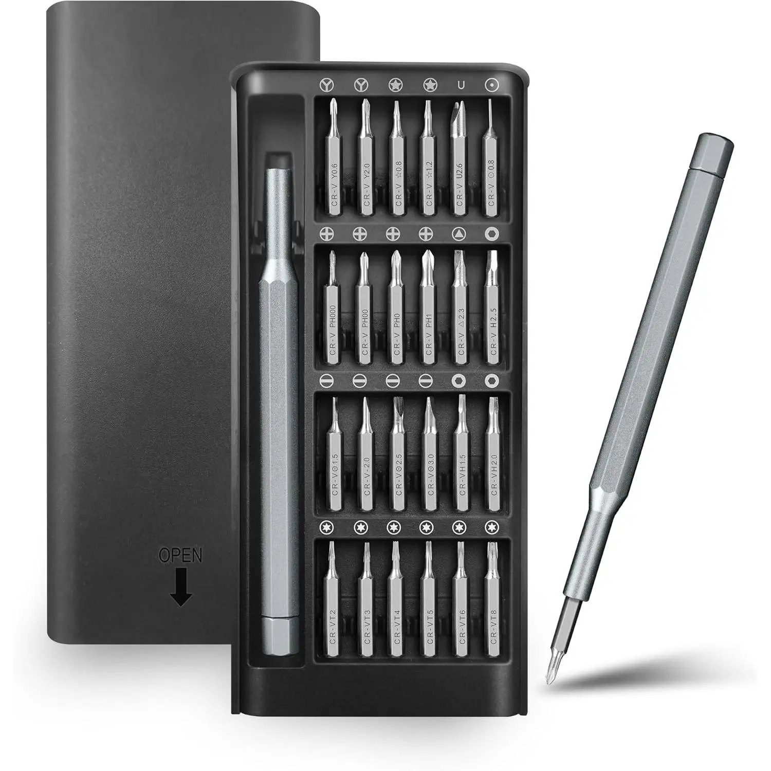 24-in-1 Professional Precision Screwdriver Set - 0.34lb Alloy Tool Steel Kit with 24 Different Sizes of Bits (Flat Heads 1.5/2.0/2.5/3.0, Hex H1.5/H2.0/H2.5), Convenient Storage, Easy to Carry for Electronics, Desktops, Wearables, Consoles Repair