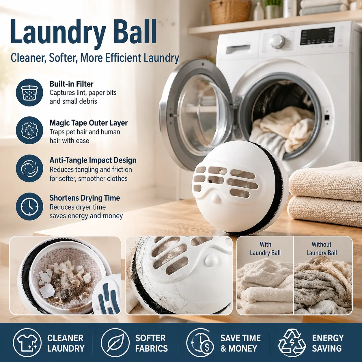 Lint Lock Laundry Ball — Reusable Laundry Lint Catcher with Fine Mesh Filter & Hair-Grip Band, Washable Lint Catcher for Pet Hair Removal, Laundry Lint Remover for Washer or Dryer