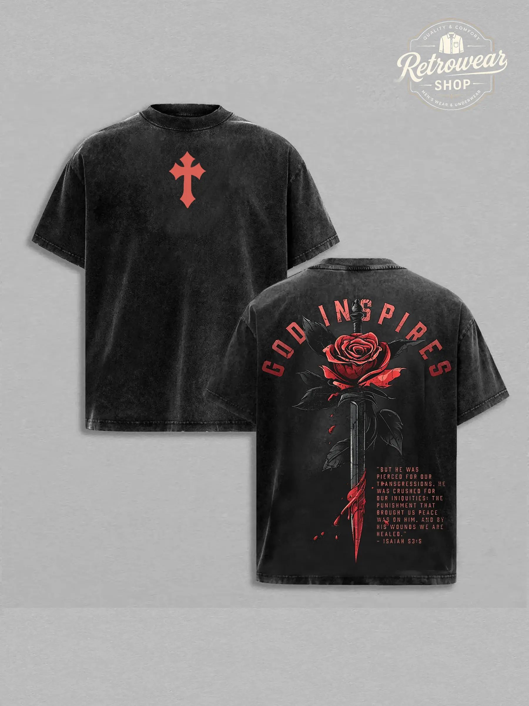 God Inspires Rose Sword Christian Graphic Tee for Believers