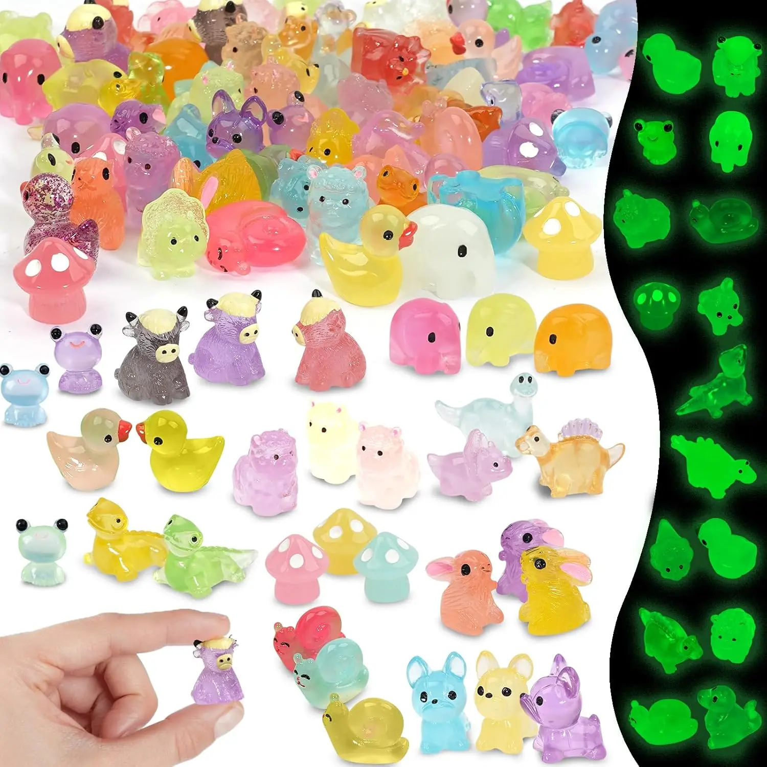 Mini   Figures to , 72 count   Figurines Small Plastic  Variety Pack Luminous Glow in the Dark, Little Ducks Miniature Dinosaurs for Fairy Garden Aquarium Decor