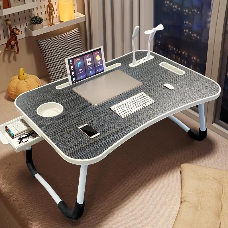Lap Desk with Tablet Slot, Foldable Laptop Table with Storage Drawer for Bed，Portable Bed Desk for Laptop, Computer Tray with Cup Holder Notebook Stand Reading Holder for Couch Floor