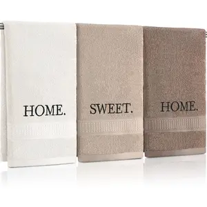 3 Pcs Farmhouse Decorative Hand Towels for Bathroom and Kitchen Rustic Embroidered 100% Cotton Hand Towels Decorative Set for Boho Bathroom Decor(Home Sweet Home)