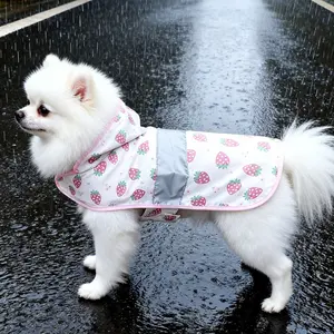 1pc Dogs and Cats Fruit Print Clothing Raincoat Hooded Slicker Poncho with Reflective Strips for Small Middle Dogs