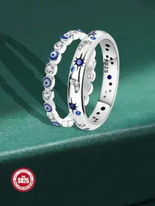 925 Sterling Silver Fashion Eye & Star & Moon Design Ring, Artificial Zircon Decor Ring, Fashion Jewelry Accessories for Women, Birthday Gift, Spellbound Ring