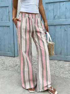 Pastel Stripe Linen Wide-Leg Pants, Womenswear, Soft Romantic Vibes, Breathable Summer Fit, high-waisted, flowy, perfect for brunch/errands