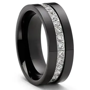 Get That Bling! Black Tungsten Eternity Wedding Ring Scratch Resistant Comfort Fit Men's Iced Out Band with 34 Cubic Zirconia Stones