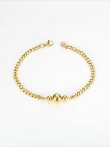 French-style Stainless Steel Bracelet with Delicate Golden Round Beads, Suitable for Daily Commuting and Dating Outfits